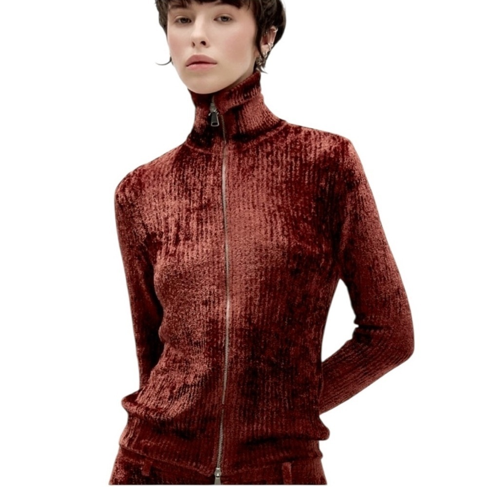 NWT Aya Muse Cyro Jacket Top Full Zip Chenille Fabric in Rust Size XS